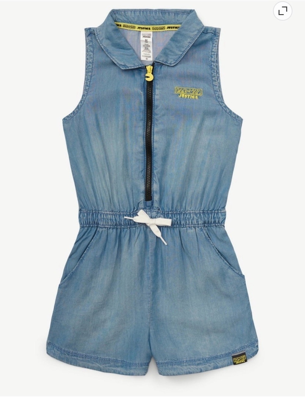 Justice Chambray Pac-Man Sleeveless Shorts Romper girls size XL (16-18)